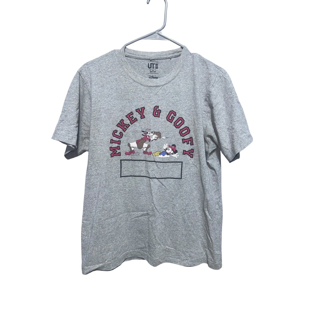 Uniqlo UT Disney Mickey & Goofy Baseball Graphic T-Shirt Gray Mens Medium